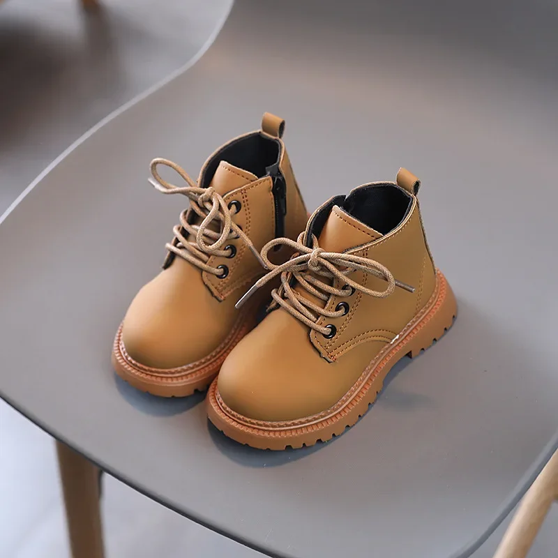 

Children's ankle boots, kids' lace-up round toe non-slip striped simple style soft sole shoes for students leisure shoes.