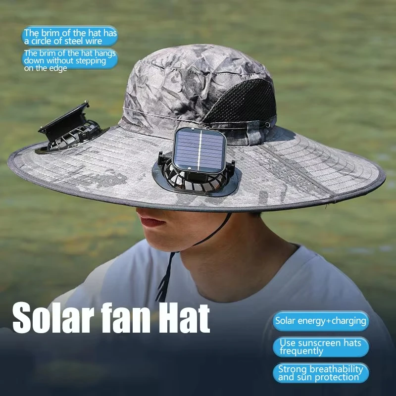 Sombrero de ala ancha Solar con doble ventilador, sombrero de pesca para acampar al aire libre, sombrero de ventilador Anti-UV para hombres, sombrero de pescador con protección solar para escalada de montaña