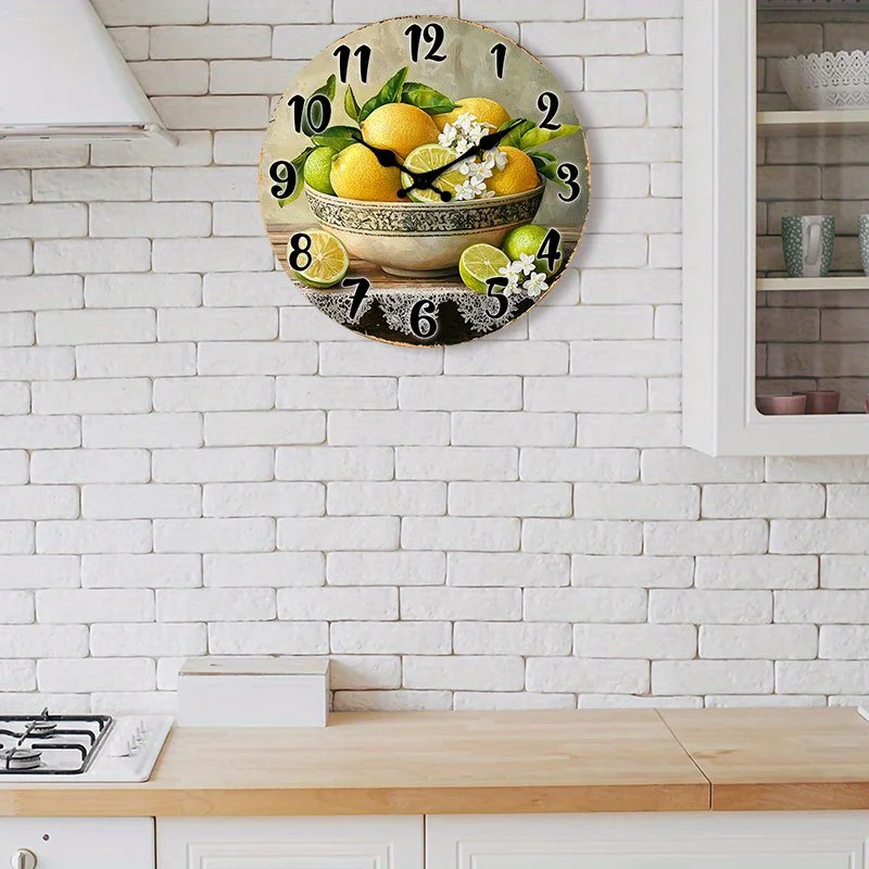 1pc Silent Wall Clock Non-Ticking Decorative Circular Clock Still Life with Citrus Fruits Design for Living Room, Bedroom