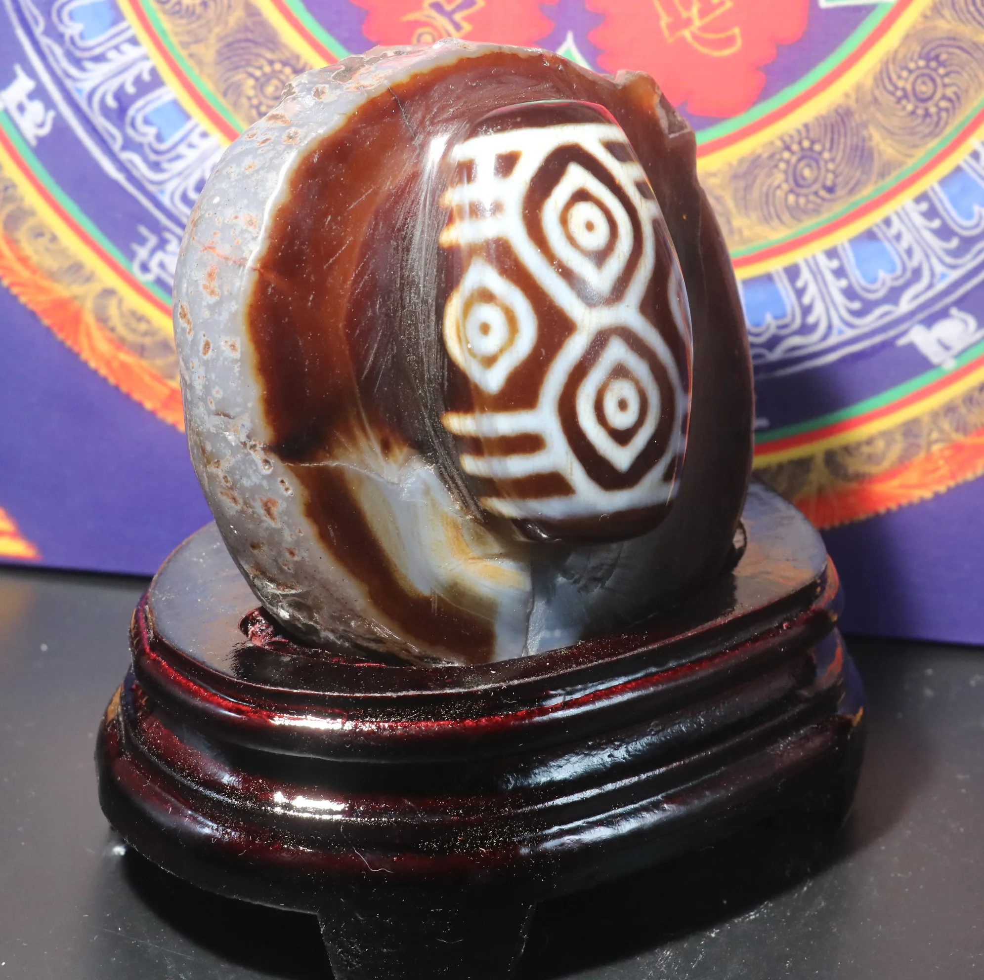 A Treasure Energy Tibetan Old Agate Dragon Eyed Rock Stone dZi Bead Fengshui Master Carving For Display L Timestown UPD22