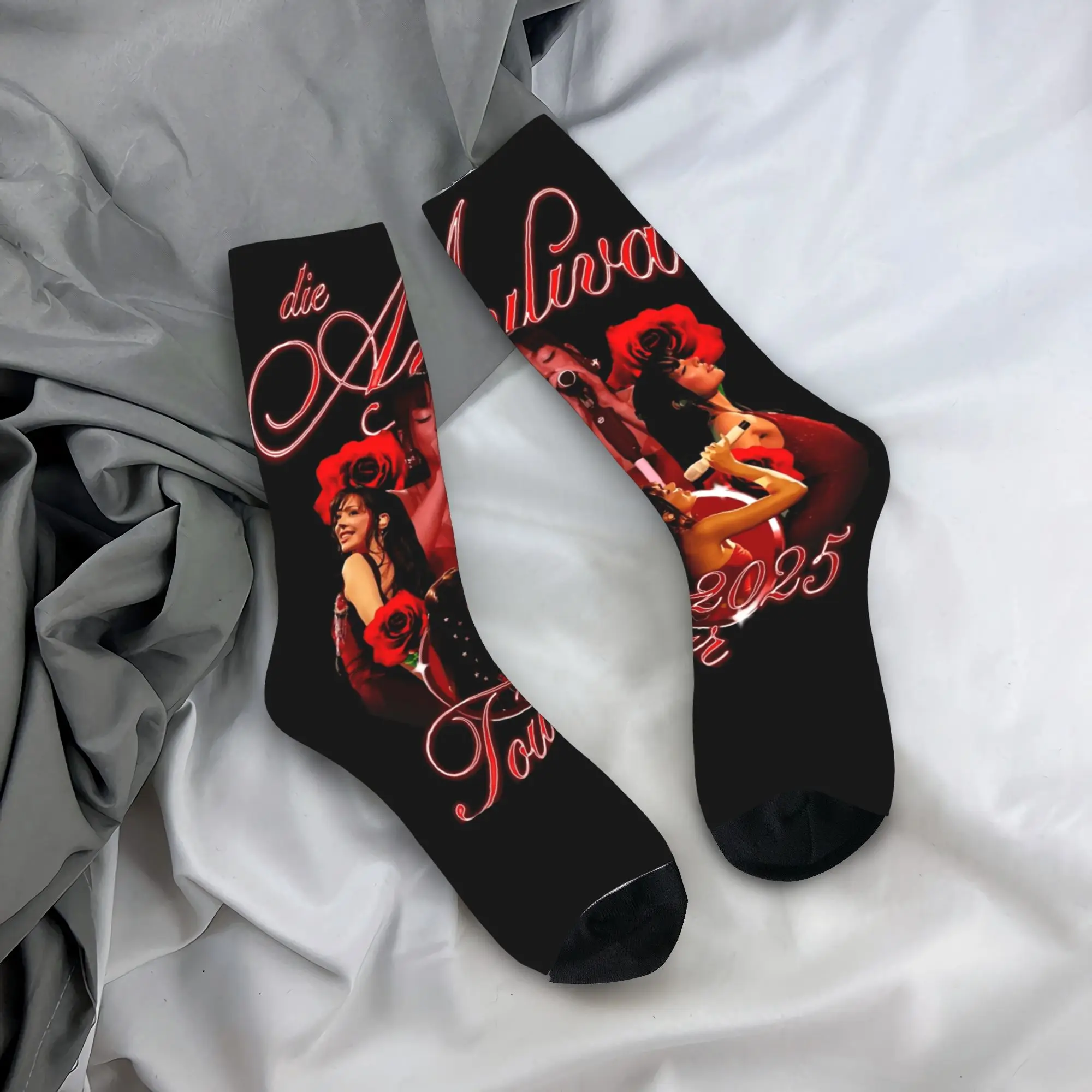 

Винтажные носки Bootleg Die Ayliva Tour 2025, дизайнерские чулки, нескользящие носки для пар, средние мягкие зимние корейские велосипедные носки