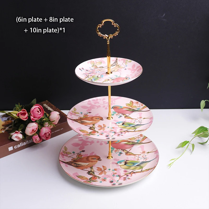 Pastoral Bone China Fruit Plates Set Cake Stand Plate Buffet Snack Dishes Candy Dish Bread Ceramic Tray British Tableware Decor image 3
