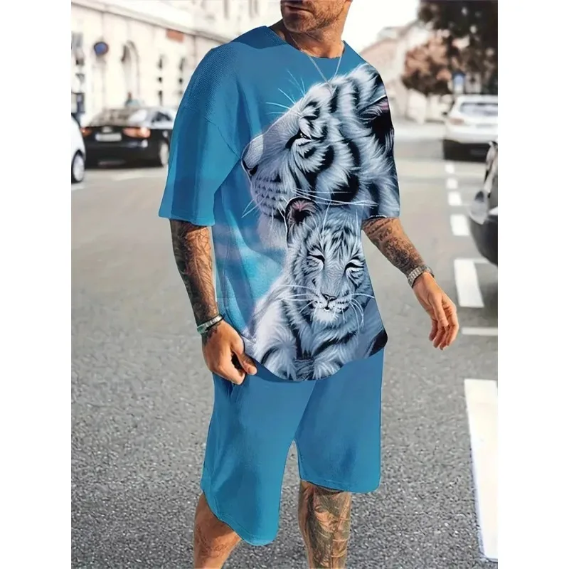 2025 New Fashion 3D Animal Print Set for Summer 2025 Casual Outdoor Sports Two-piece Set