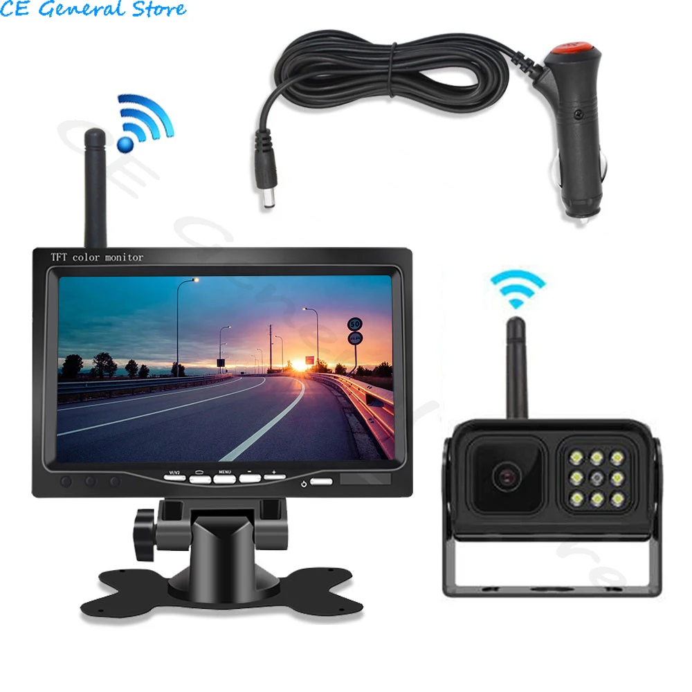 7inch Wireless Monitor For Trucks Bus RV Excavator Trailer Reverse WiFi HD Camera Screen Infrared Night Vision IP67 Waterproof