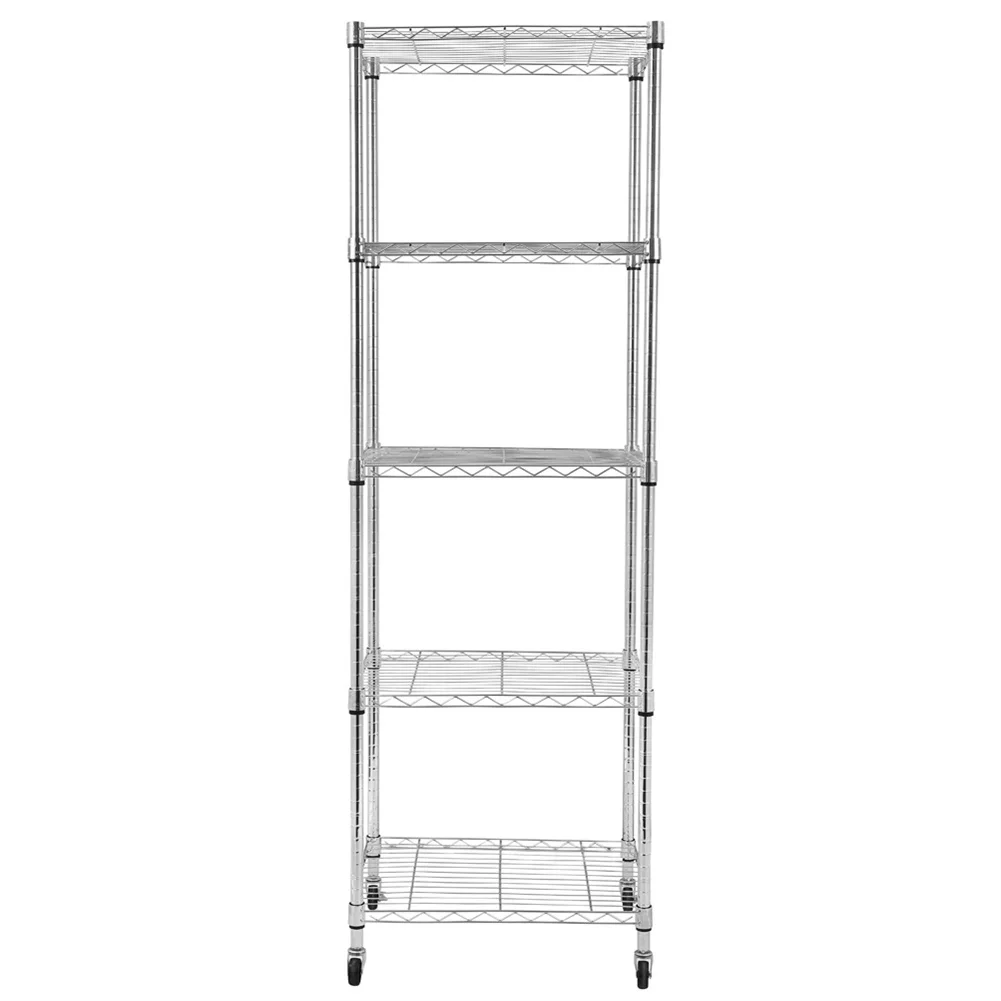 5 Tier Storage Rack Multipurpose Heavy Duty Corrosion-resistant Wire Shelf With Wheels For Garage Kitchen