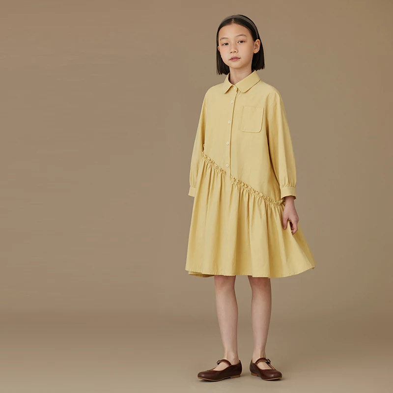 kids clothes girls clothes 2024 new spring color palette milk yellow cheese practical white shirt dress female birthday dress