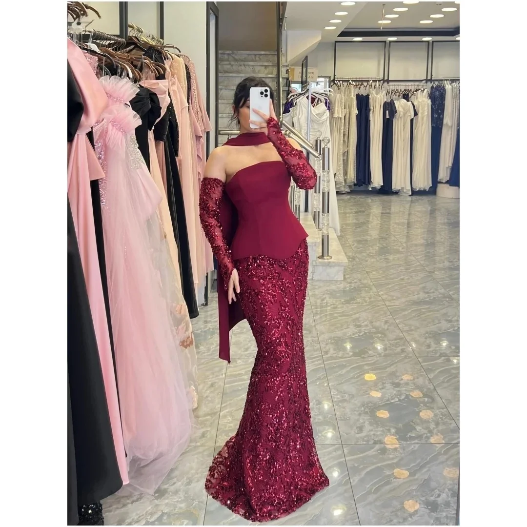 

Burgundy Lace Long Bespoke Occasion Gown Evening Dresses Pastrol Unisex Jersey Retro Dubai Saudi Arabic Israel Prom Customized