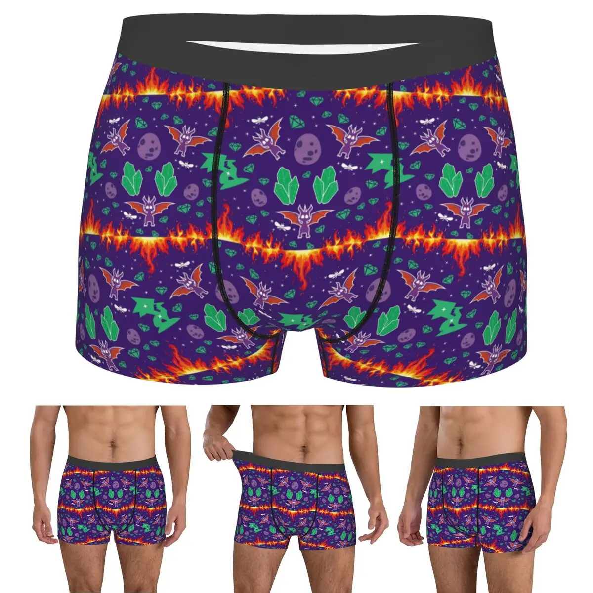 

Boxer Underpants Shorts Flame Spyro Pattern Panties Men's Ventilate Underwear for Homme Man Boyfriend Gifts
