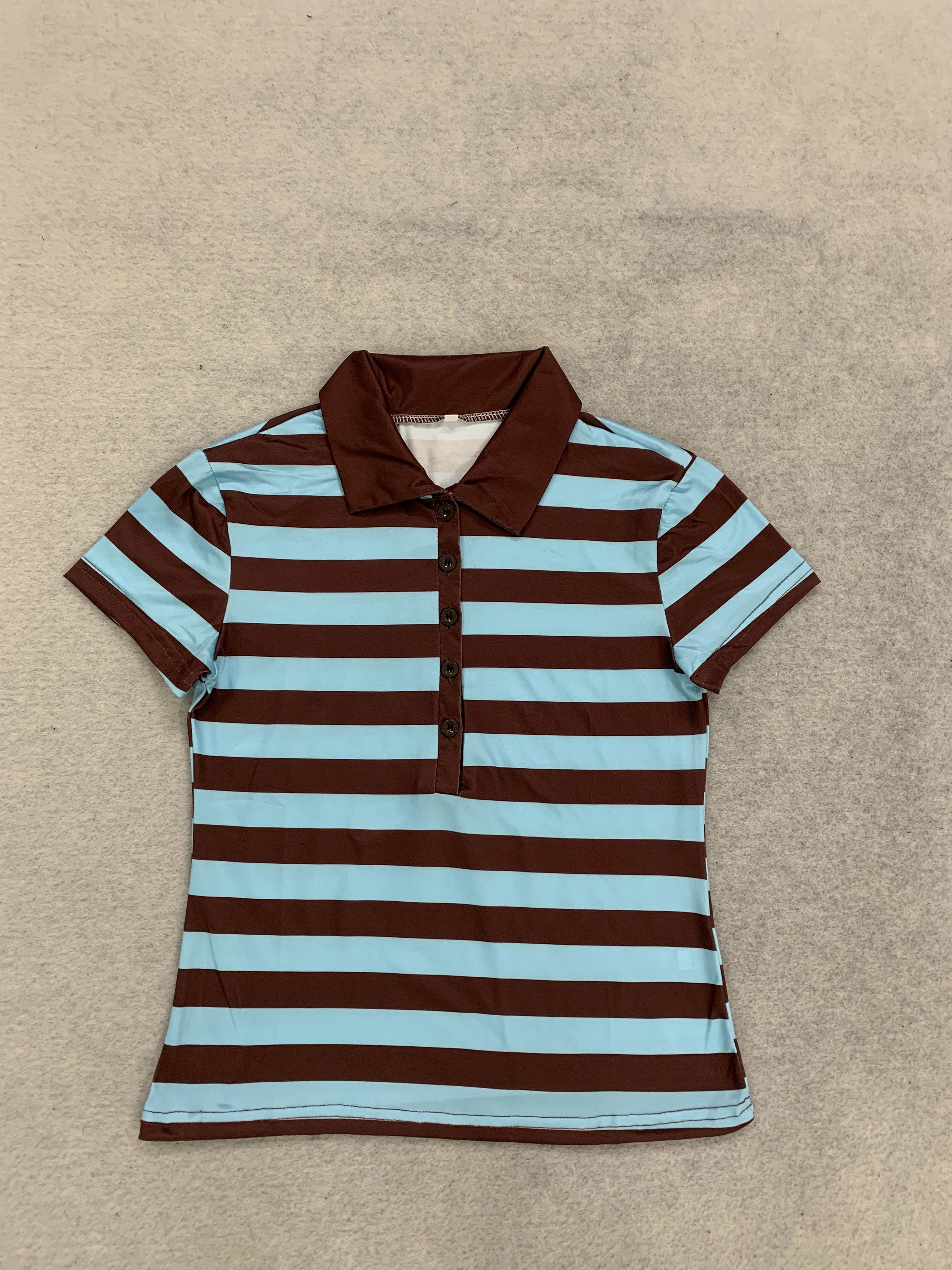 Damen Slim Fit Gestreiftes Poloshirt Kurzarm Henley-Oberteil Y2K Streetwear Lässiges Crop-Top für Junge Damen – Detail 1