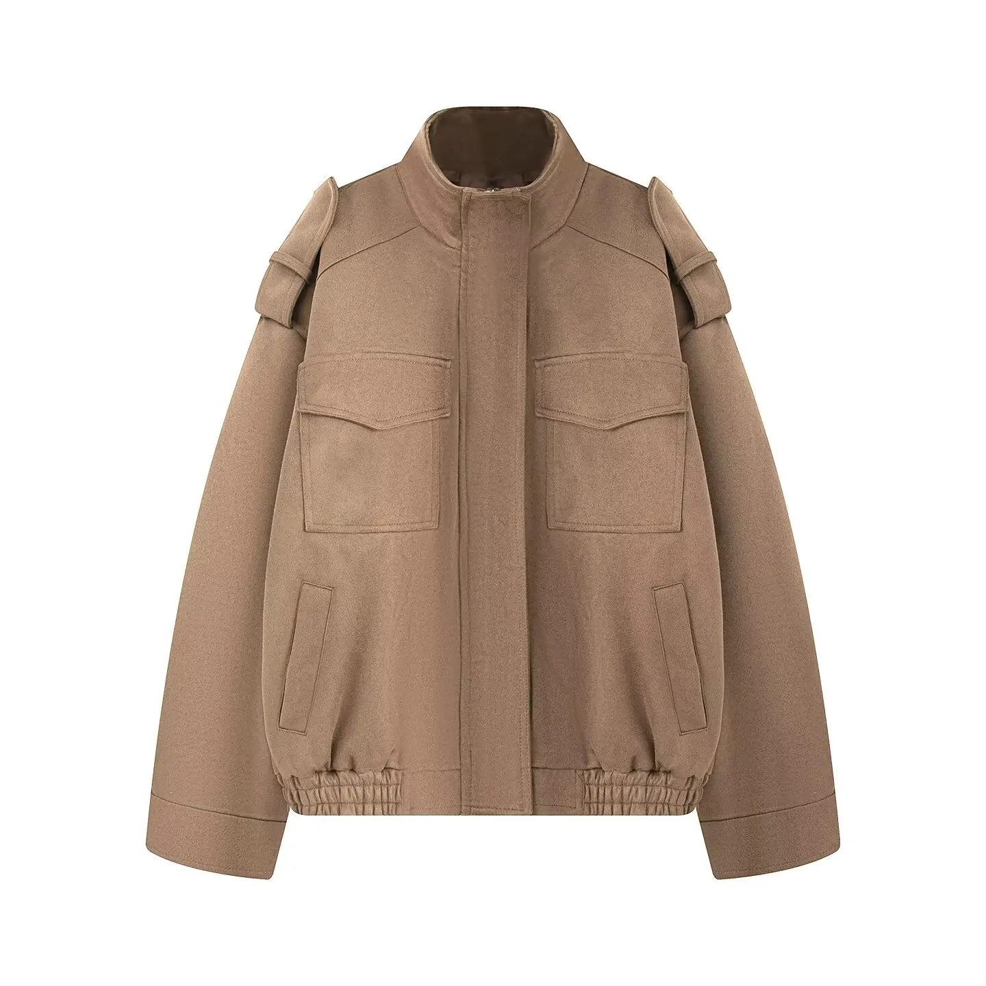 JNLEAOG Jesienna Nowa Damska Modna Uniwersalna Kurtka Ozdobiona Sztuczną Skórą, Długi Rękaw, Zapinana na Zamek, Wykonana z Włókna Poliestrowego