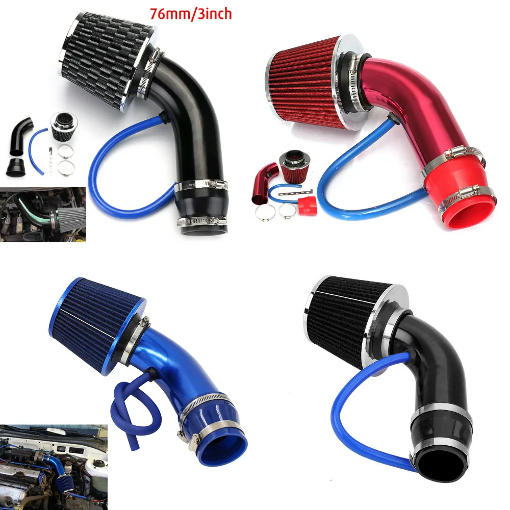 

76mm 3inch Car Aluminum Air Intake Pipe Kit Air Filter Duct Tube Mushroom Head Cold Air Intake Set Turbo Induction Pipe Tube Kit