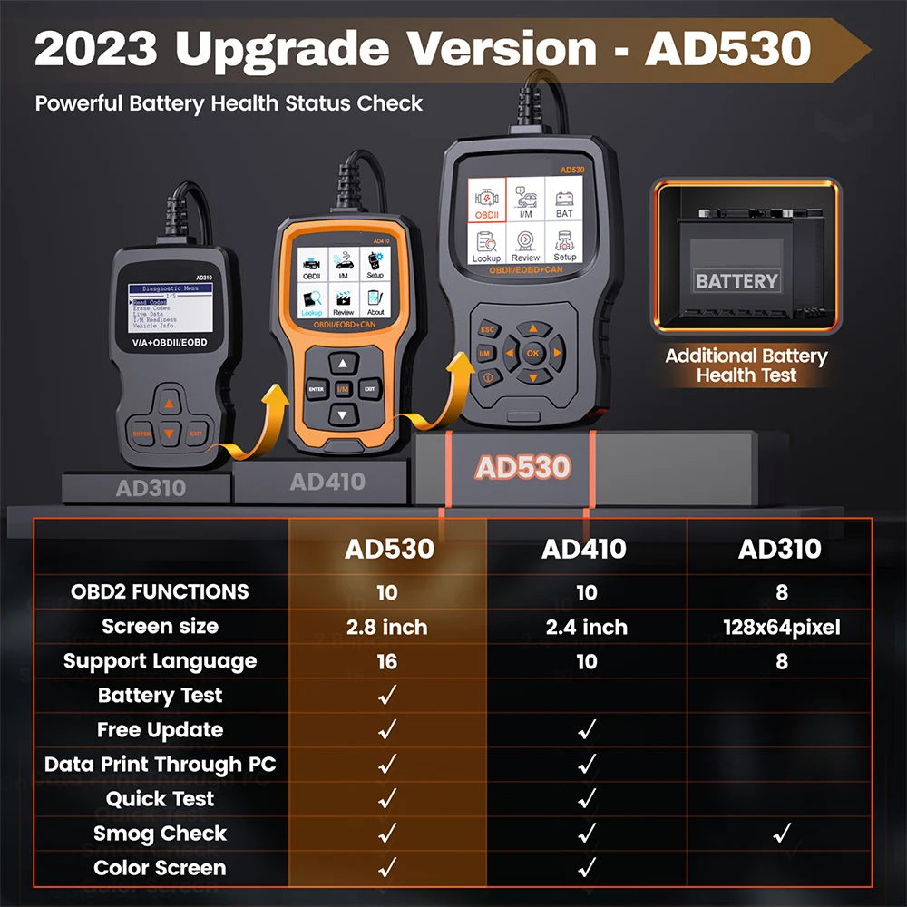 ANCEL AD530 OBD2 Scanner Graphing Battery Tester Status Automotive Check Engine Code Reader Clears Fault ODB Car Diagnostic Tool