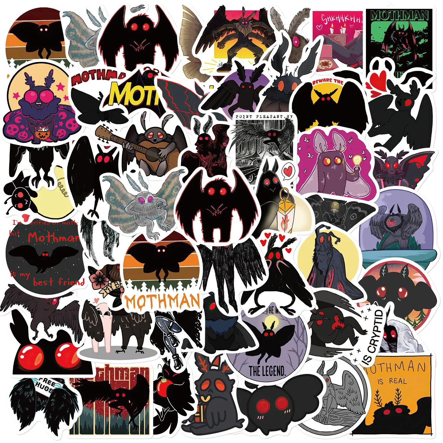 10/50 pçs bonito dos desenhos animados mothman adesivos para diy bagagem portátil skate guitarra telefone bicicleta decalques graffiti adesivos brinquedos