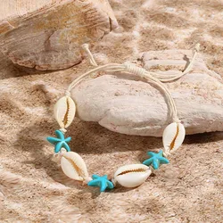 Boho Sea Shell Starfish Bracelet for Women  Fashion Tortoise Charm Handmade Woven Rope Beads Summer Jewelry Beach Gifts