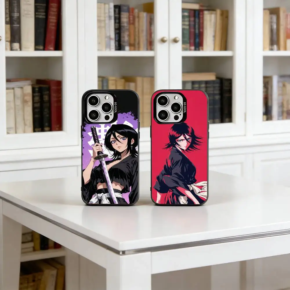 

Anime B-Bleach Rukia Kuchiki Phone Case For iPhone 17,16,15,14,13,12,11 Plus,Pro Max,XS,Colored Silver Plated Inside Cover