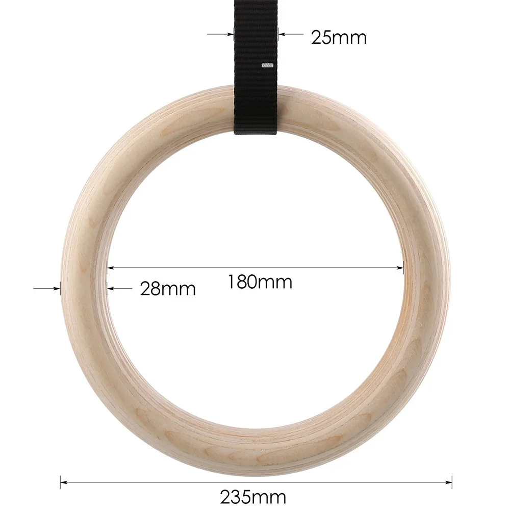 2 Stück Professionelle Gymnastikringe aus Birkenholz, 500 kg Tragkraft, mit 25 mm x 4,5 m markierten Gurten für Klimmzüge, Fitnesstraining und Heimübungen – Detail 2
