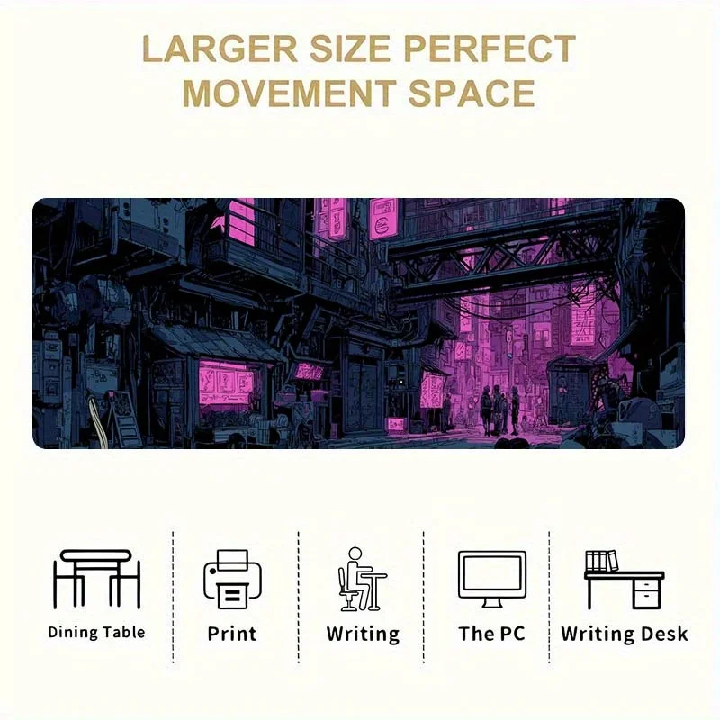 Cyberpunk Neon Alley Extended Gaming Mouse Pad Large Desk Mat Non-Slip Rubber Base for Office