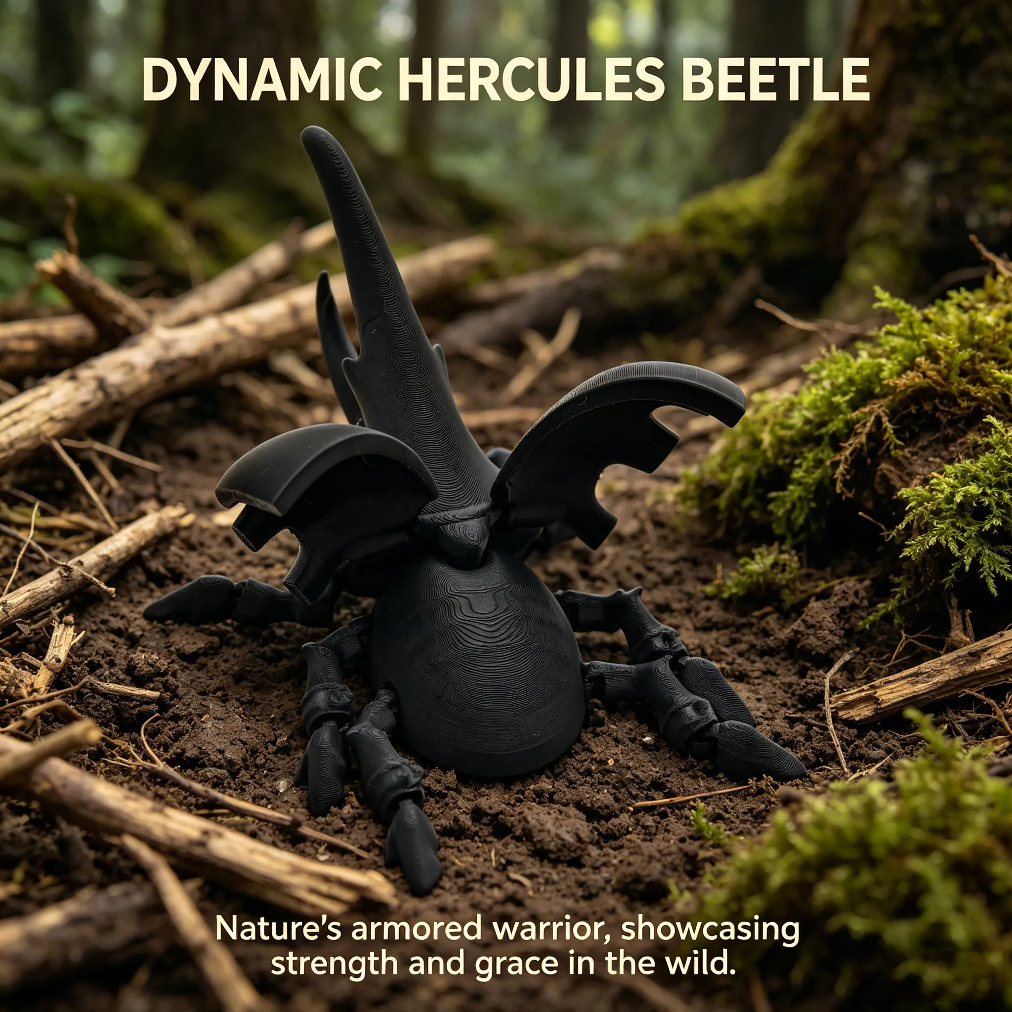 3D Printed Articulated Hercules Beetle, Dynamic Bug Model, Flexible Joint Toy, Desk Decor Ornament, Stress Relief Gift