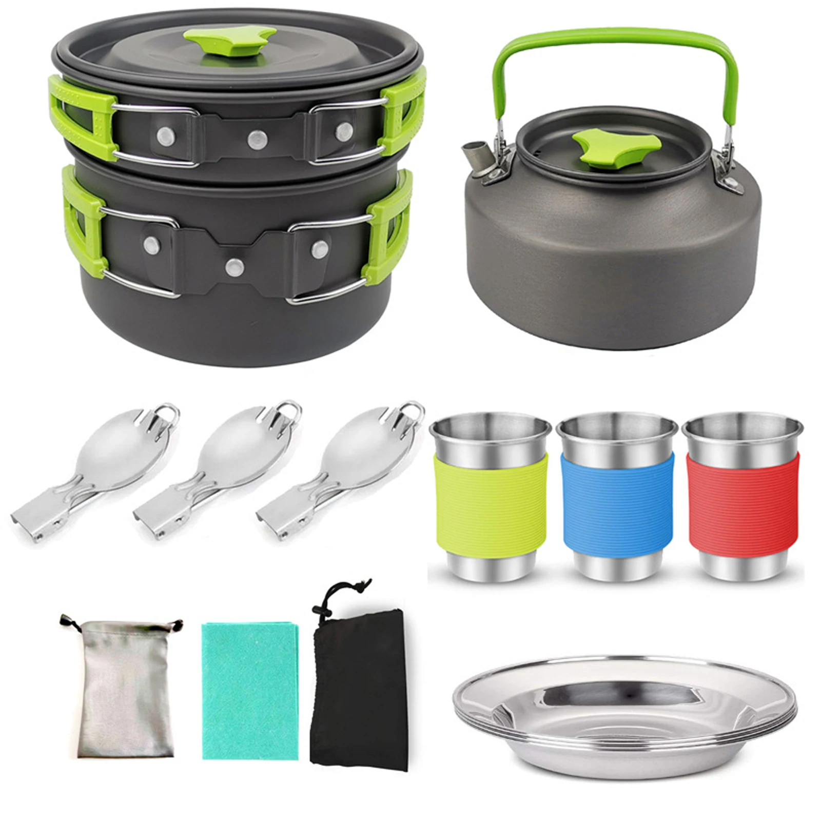 

Camping Cookware Set Outdoor Cooking Equipment for Camping Hiking and Picnics for 2-3 People All in One Compact Camp Cooking Set