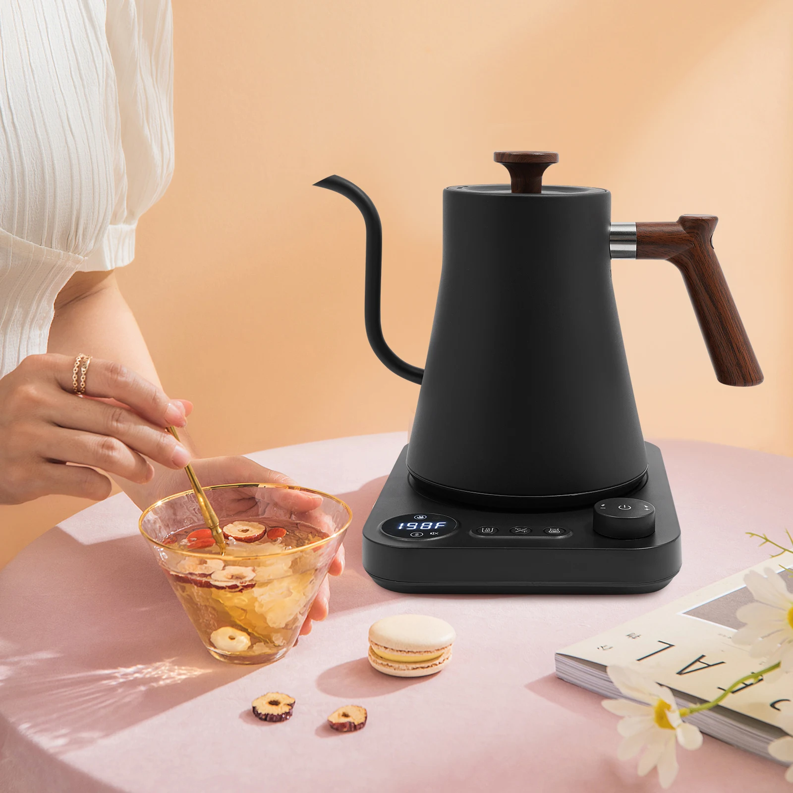 

1200W Electric Gooseneck Kettle with LED Display for Home/Office, 0.24 Gal Quick Heating Water Boiler, Adjustable Temp 104-212°F