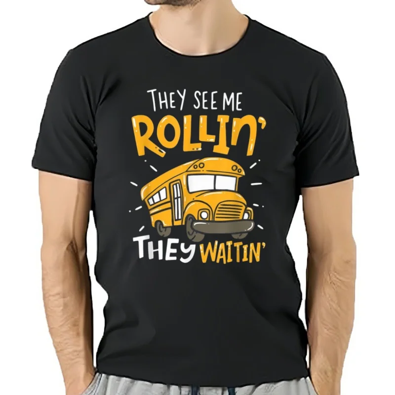 Camisetas divertidas de conductor de autobús escolar, Camisetas estampadas de algodón, estilo veraniego, ropa de calle