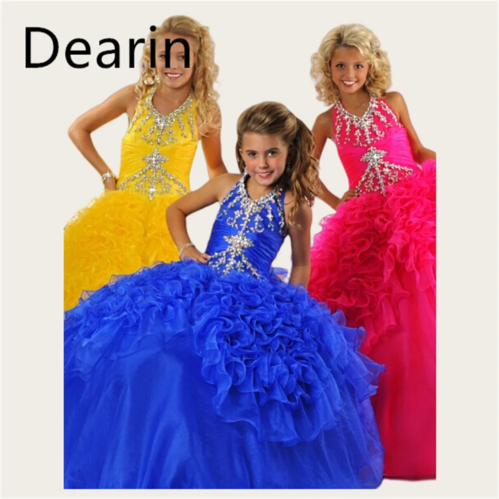 Customized Flower Girl Dress Dearin Halter A-line Floor Length Skirts Dresses