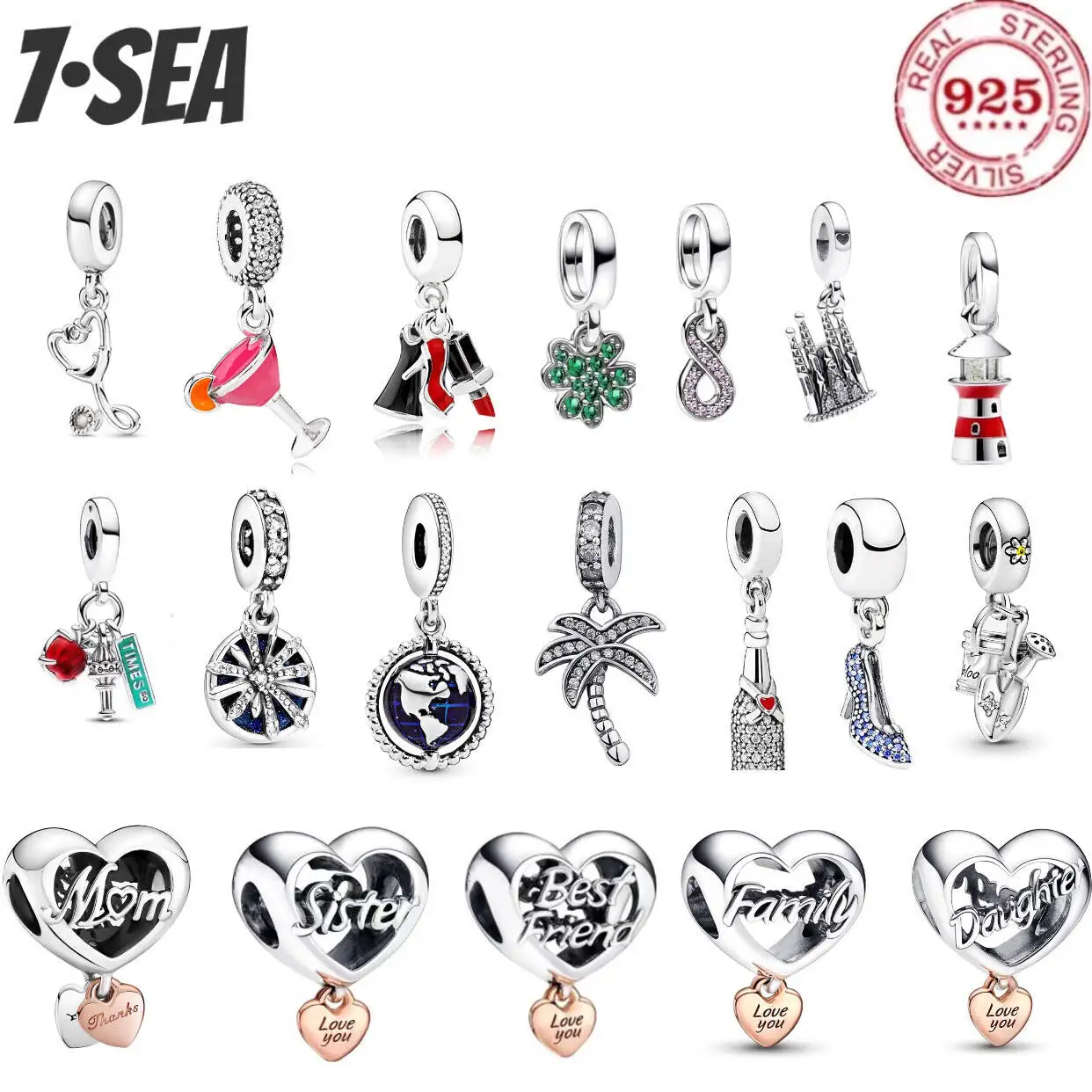 

Оригинальный браслет из стерлингового серебра 925 пробы с подвесками в виде клевера, туфель на высоком каблуке и очаровательных бусин, для женщин, DIY, изысканные ювелирные украшения, подарок