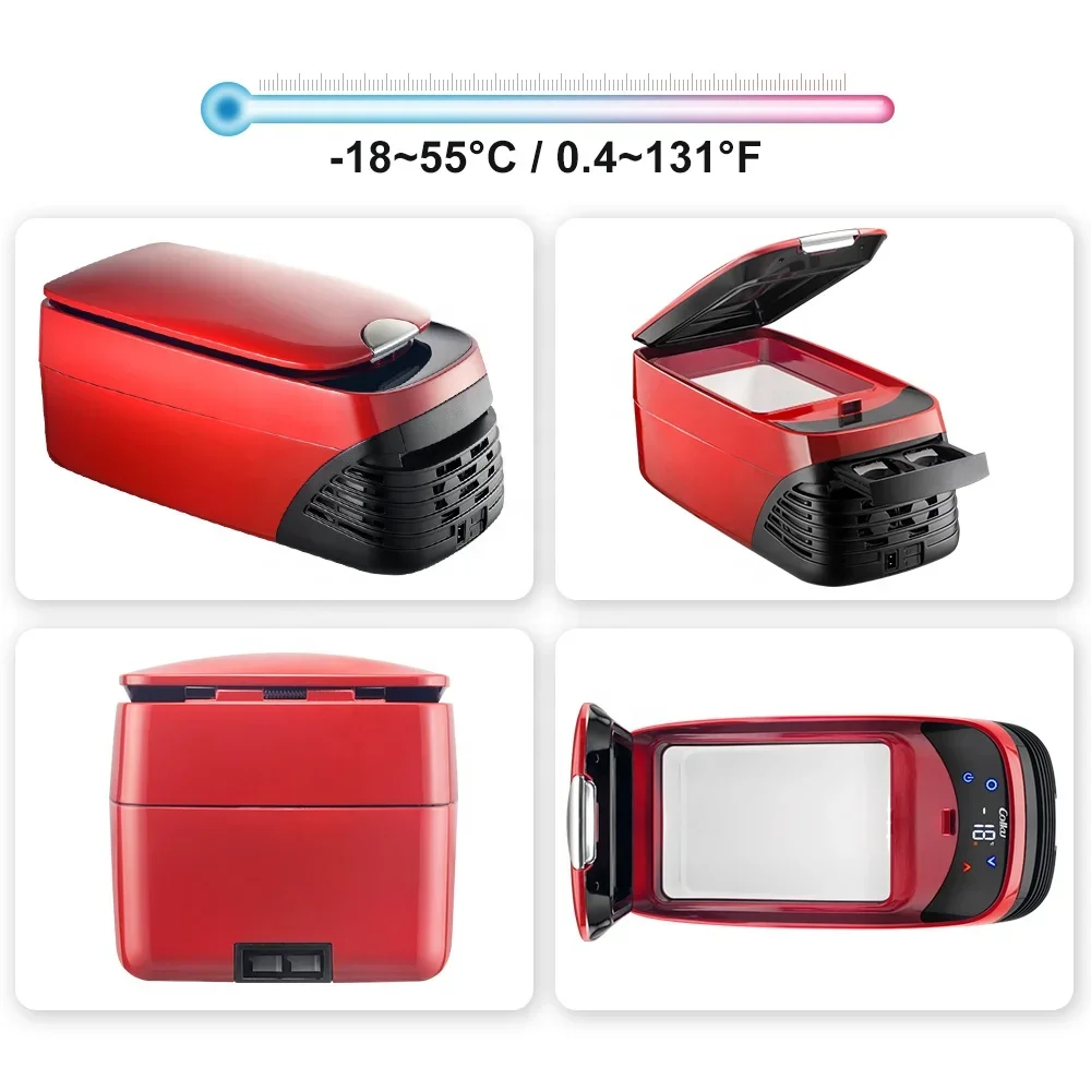 Colku 8L mini size car refrigerator with freezing and heating function red color dc 12v  car portable fridge freezers