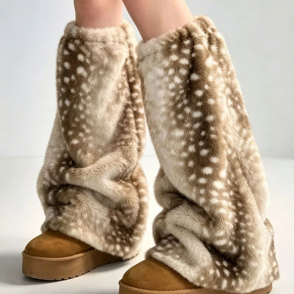 Winter Elk Pattern Subculture Y2K Plush Leg Warmers Cute Japanese Christmas Leg Warmers Warm Stage Performance Leg Warmers