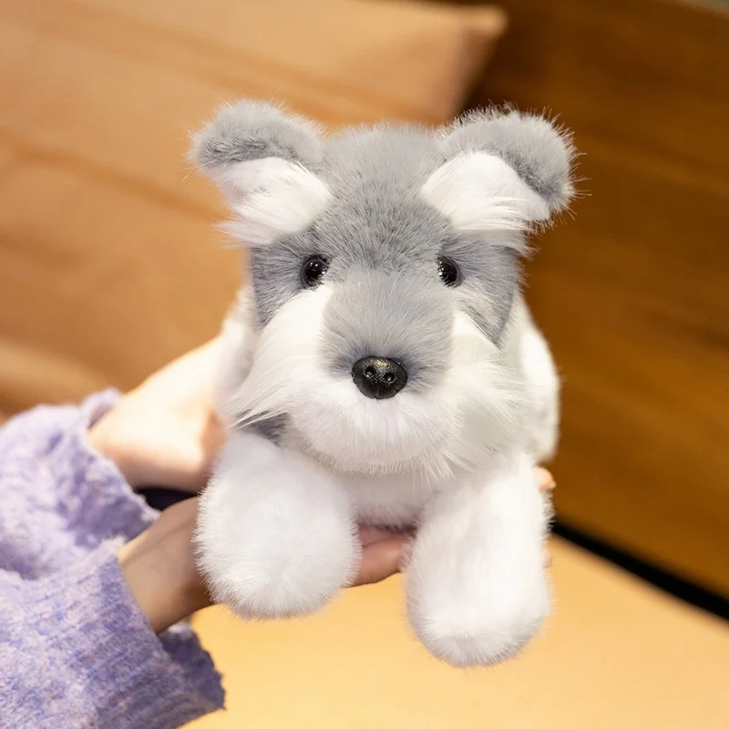 Simulation RealLife Lying Schnauzer Plush Toys Soft Stuffed Fluffy Animals Cute Puppy Husky Dolls for Kids Birthday Gifts Decor