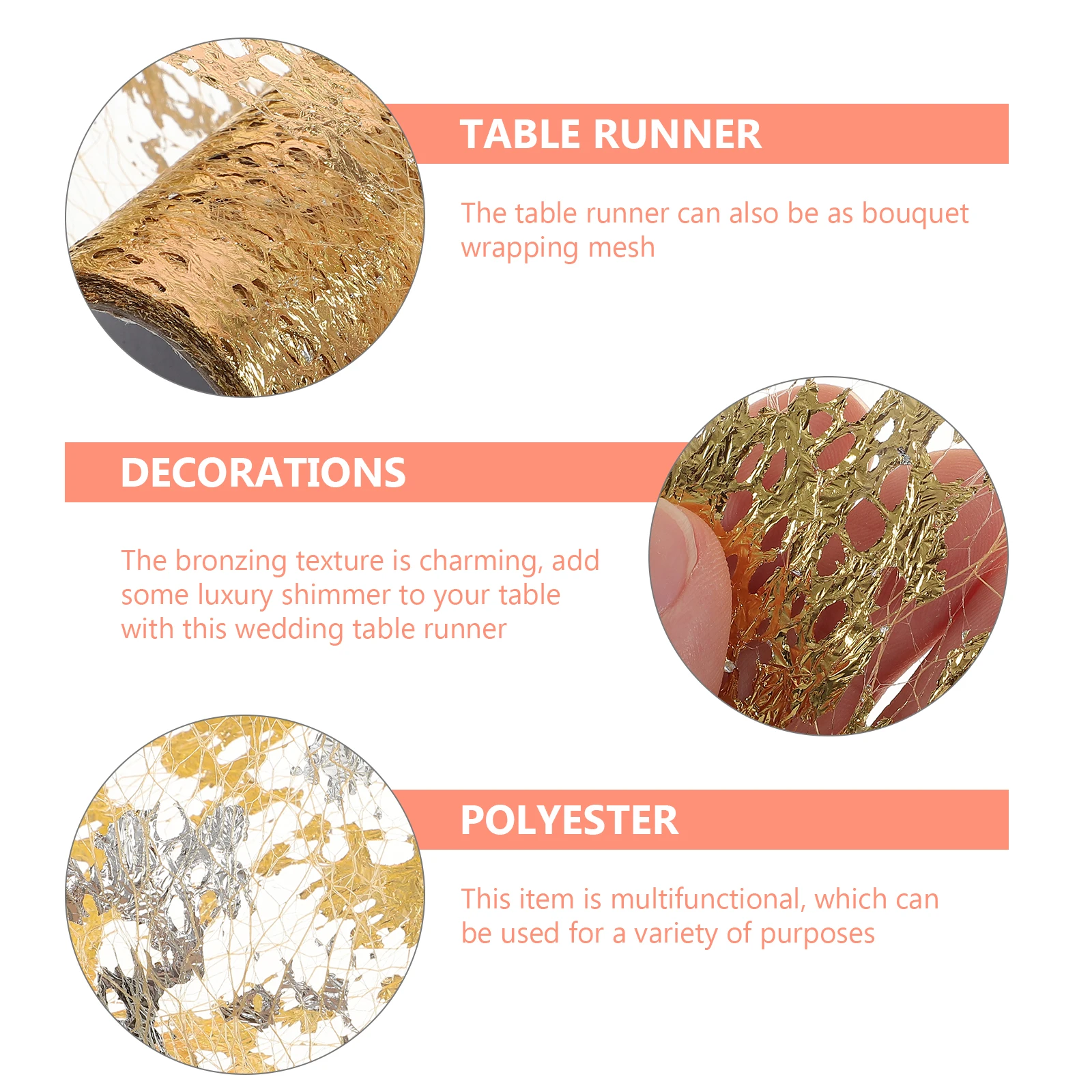 

Bronzing Table Runner Polyester Lace Mesh Multiuse Tablecloth Wedding Party Decor Floral Wrapping Elegant Birthday Table