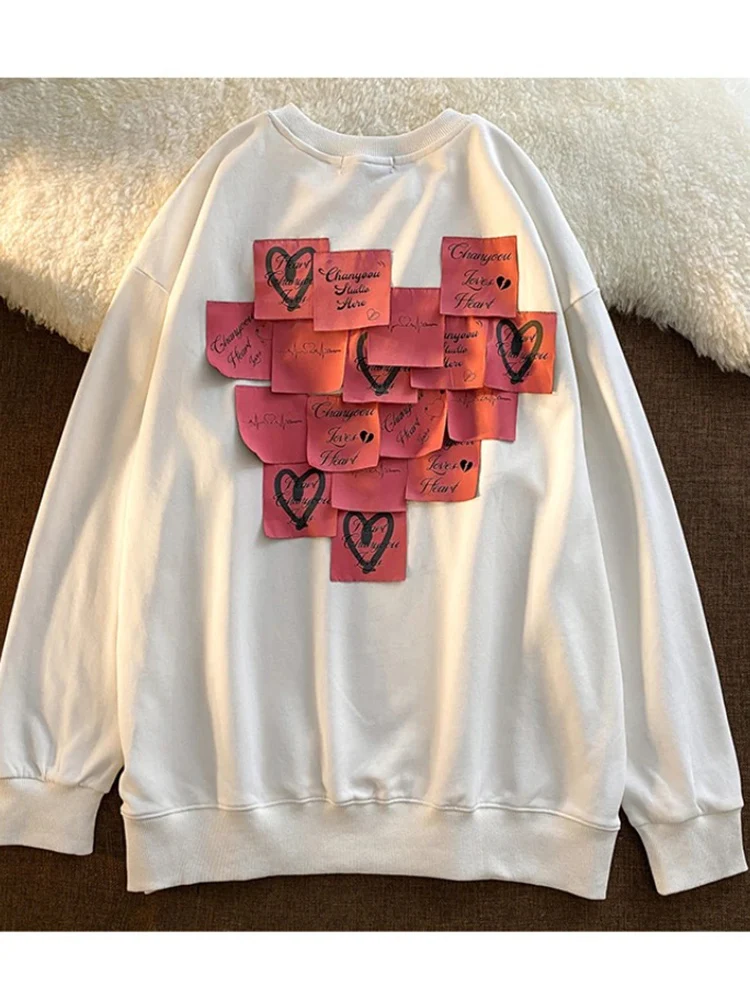 Sudadera fina de cuello redondo con parche de letras para mujer, jersey de manga larga suelto con personalidad, Top femenino, primavera y otoño, nuevo