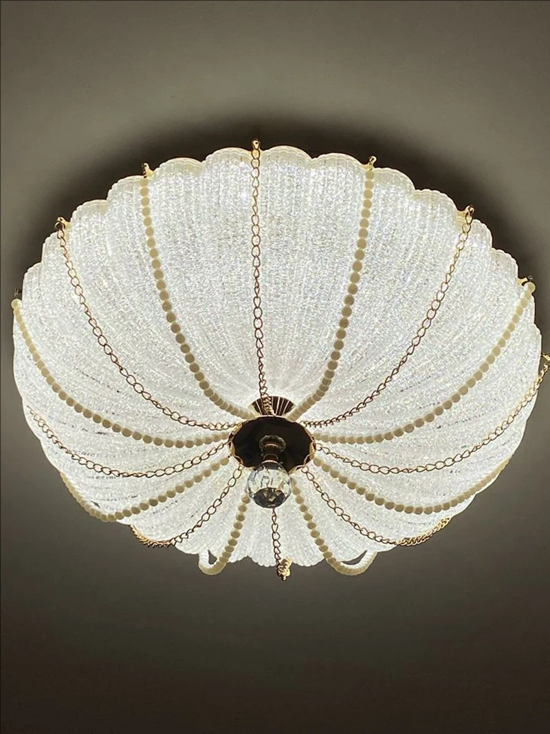 French Style bBedroom Ceiling Light, LED Circular Pumpkin Light, Luxurious Crystal Study, Master Bedroom Ceiling Light