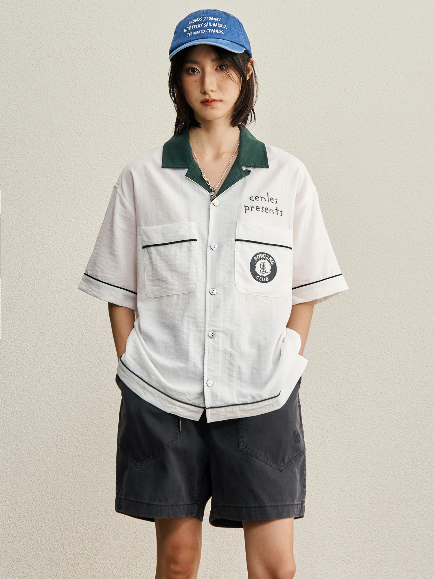 CENLES SS26 Retro Contrast Color Stitched Bowling Shirt Loose Casual Outerwear Breathable Short Sleeve Cuba Collar Open Cardigan