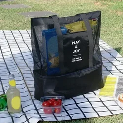 Bolsa de playa para pícnic al aire libre, bolsa transparente de red de alta capacidad, doble aislamiento, bolsa de mano, almuerzo de oficina