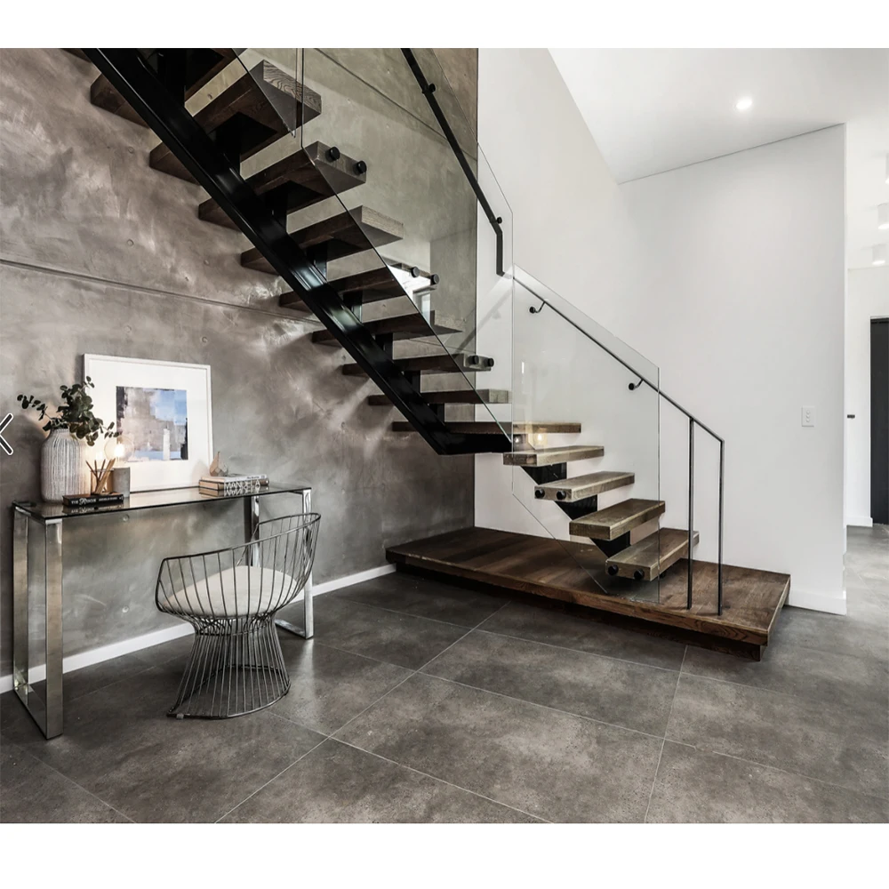 Customization Indoor Steel White Oak Wood Treads Steps Mono Stringer Stairs for Second Floor