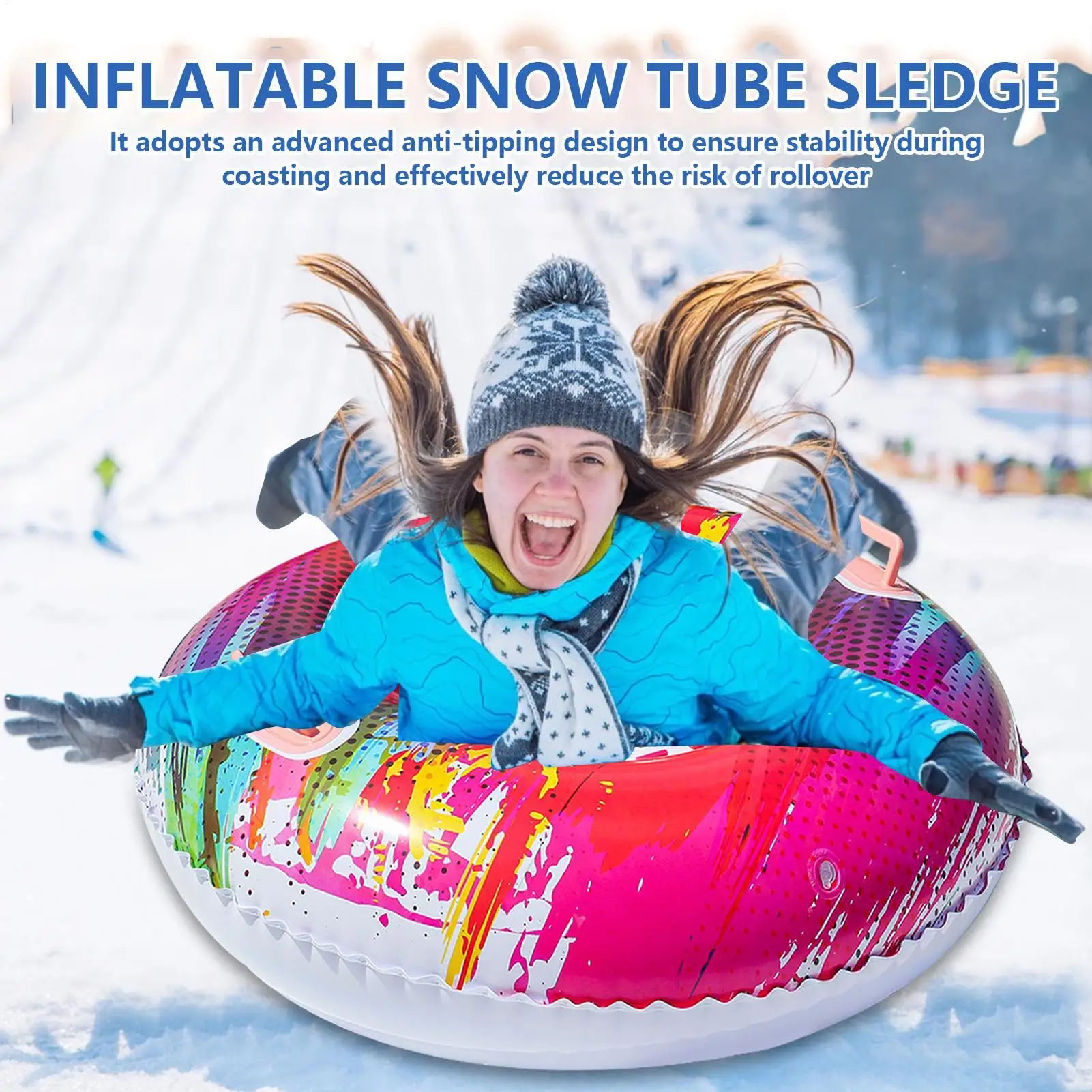 

Надувной санки-ватрушка из утолщенного ПВХ для взрослых и детей, с ручками, для зимнего катания на лыжах и активного отдыха, 1 шт. ﻿