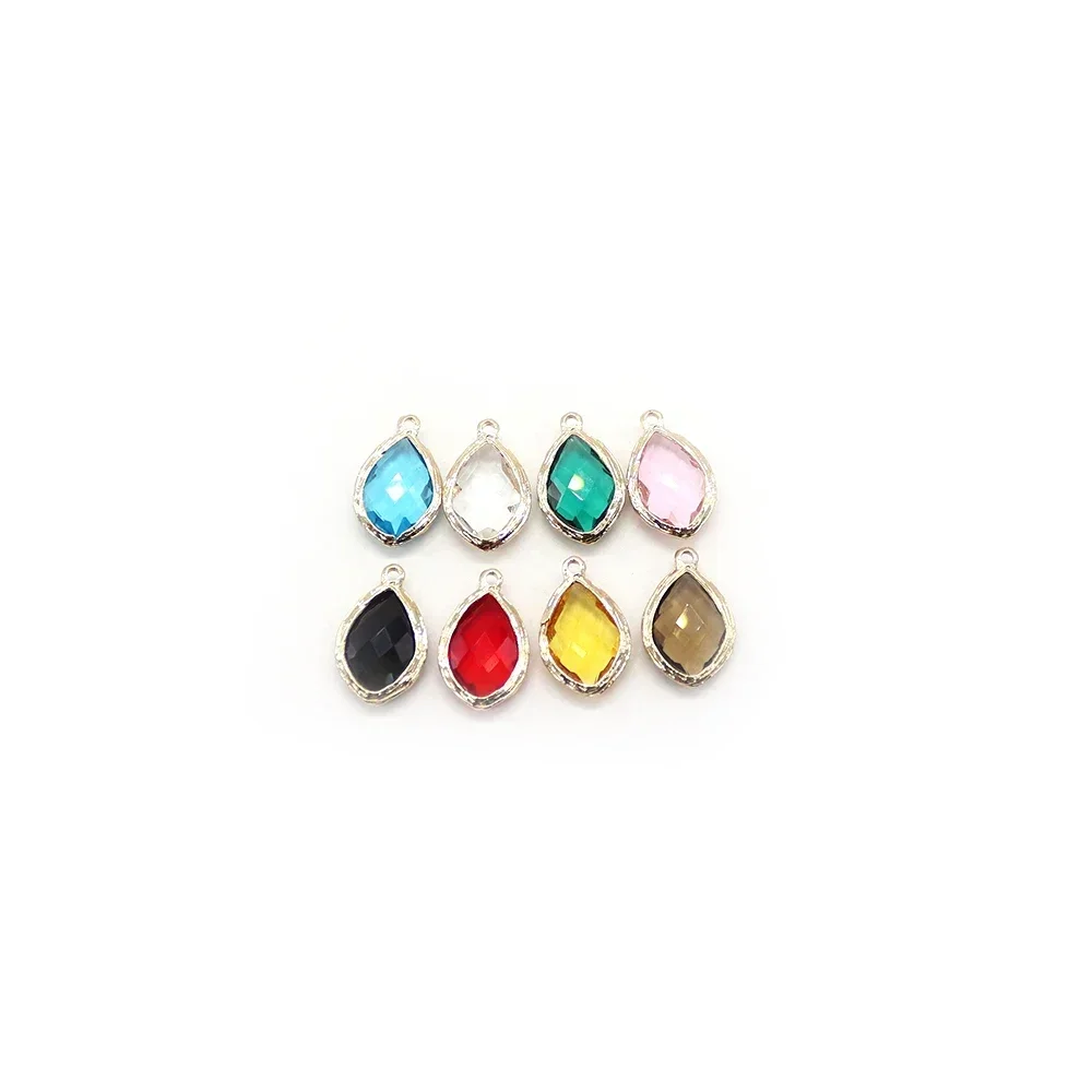 

Exquisite Polished Faceted Water-drop Shaped Colored Natural Glass Pendant 13x21mm Electroplated Edging Single Hole Accessory