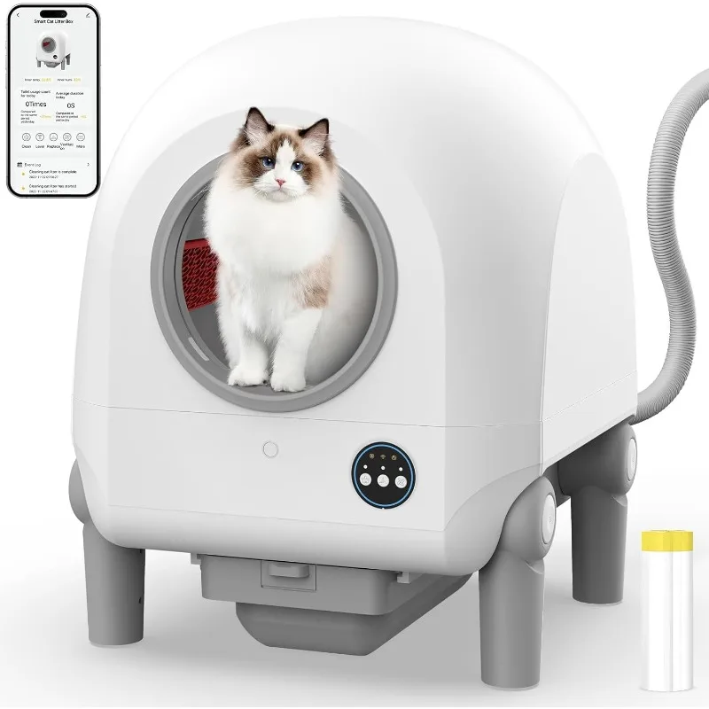 Gatos automáticos Litter Boxes Robot, grande capacidade, Wi-Fi Connect, Smart App-Controlled, Remoção de odores, auto-limpeza, 100L