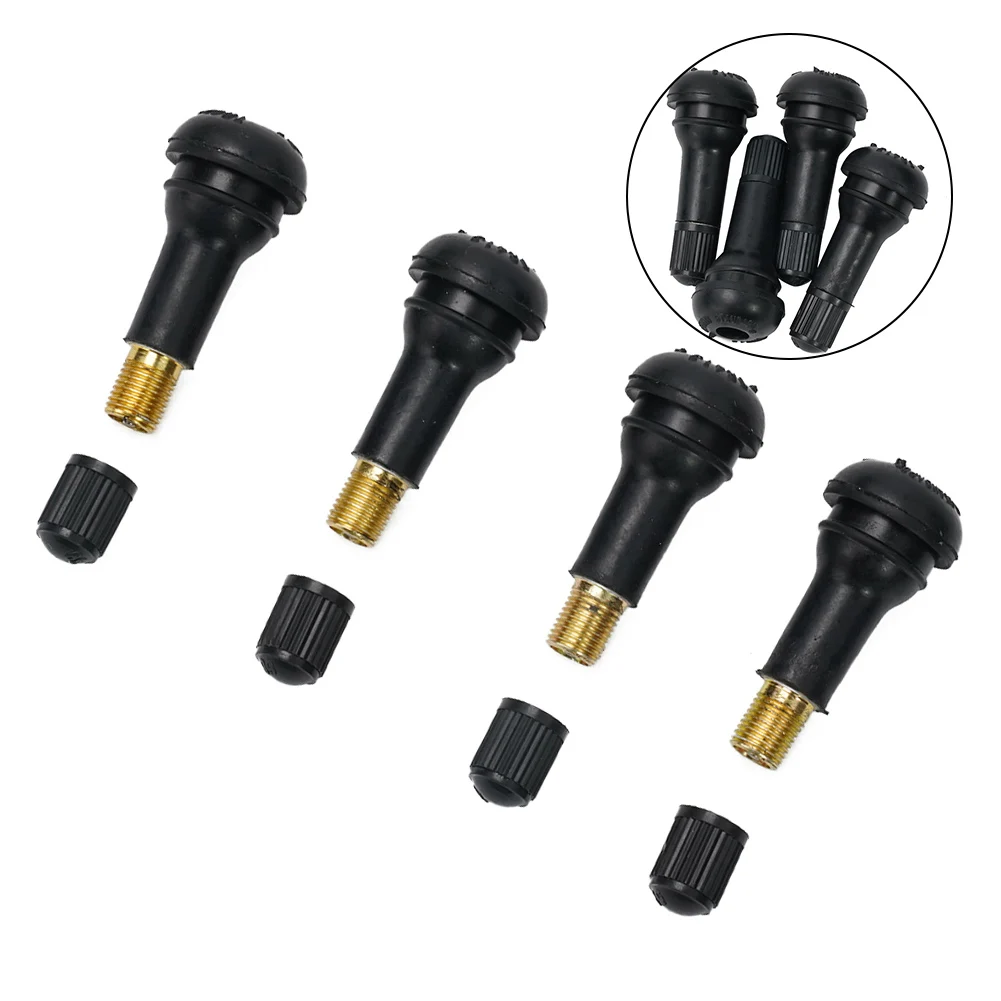 4pcs Tire Universal Rubber Valve Tubeless Nozzle Wi/ Valve Core Replacement TR-413 Automobile Tire Tool Accessories