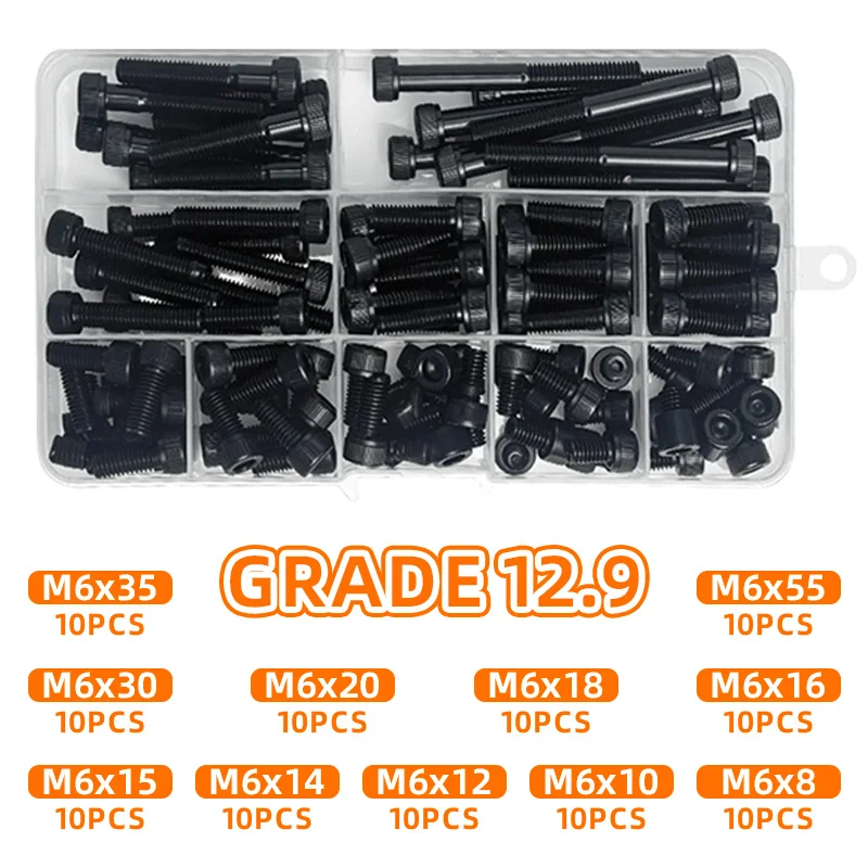 

M3 M4 M5 M6 M8 Набор винтов с головкой из шестигранной головки класса 12,9, устойчивый к ржавчине шестигранный ключ