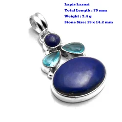 Genuine Biwa Pearl  Larimar Labradorite Lapis Lazuri Ruby Mystic Topaz Turquoise Azurite Amethyst  Pendant 925 Sterling Silver