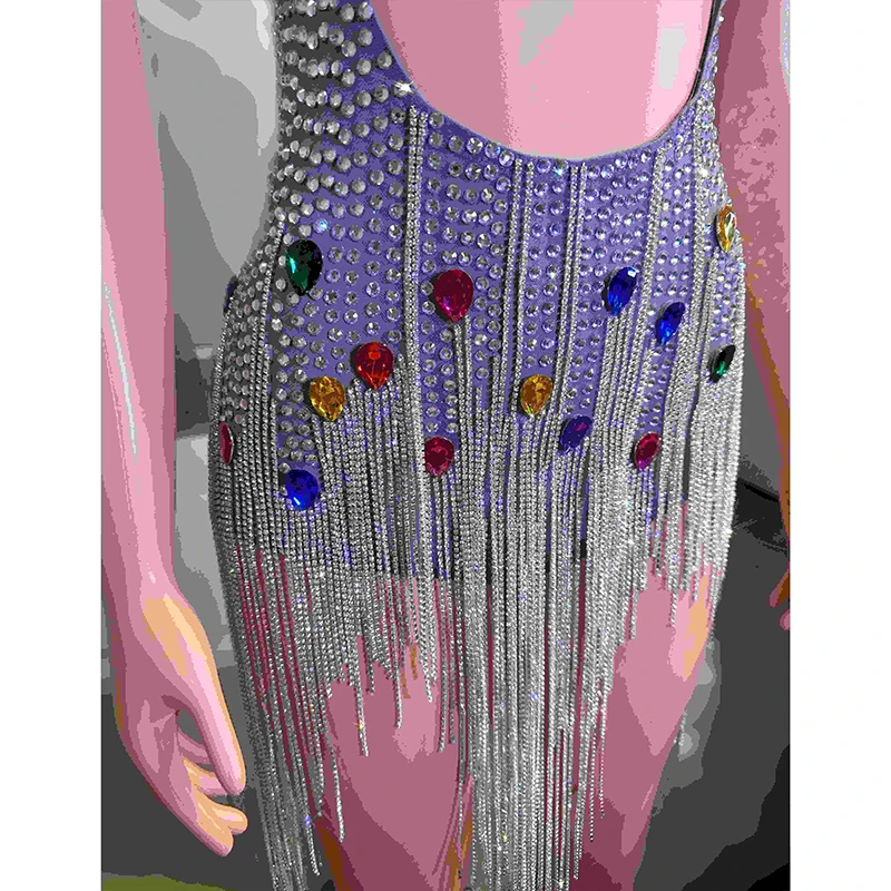 2025 Sexy Gogo danseur Performance tenue discothèque Bar Paty costume dos nu évider gland robe strass body Rave Wear