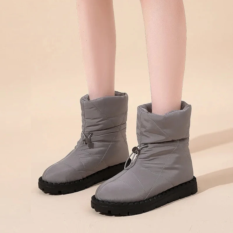 Gray Snow Boots Women New Fashion Brand Designer Lady Slip On Warm Plush Sportswear Ski Boots Waterproof Down Cloth Cotton Boots