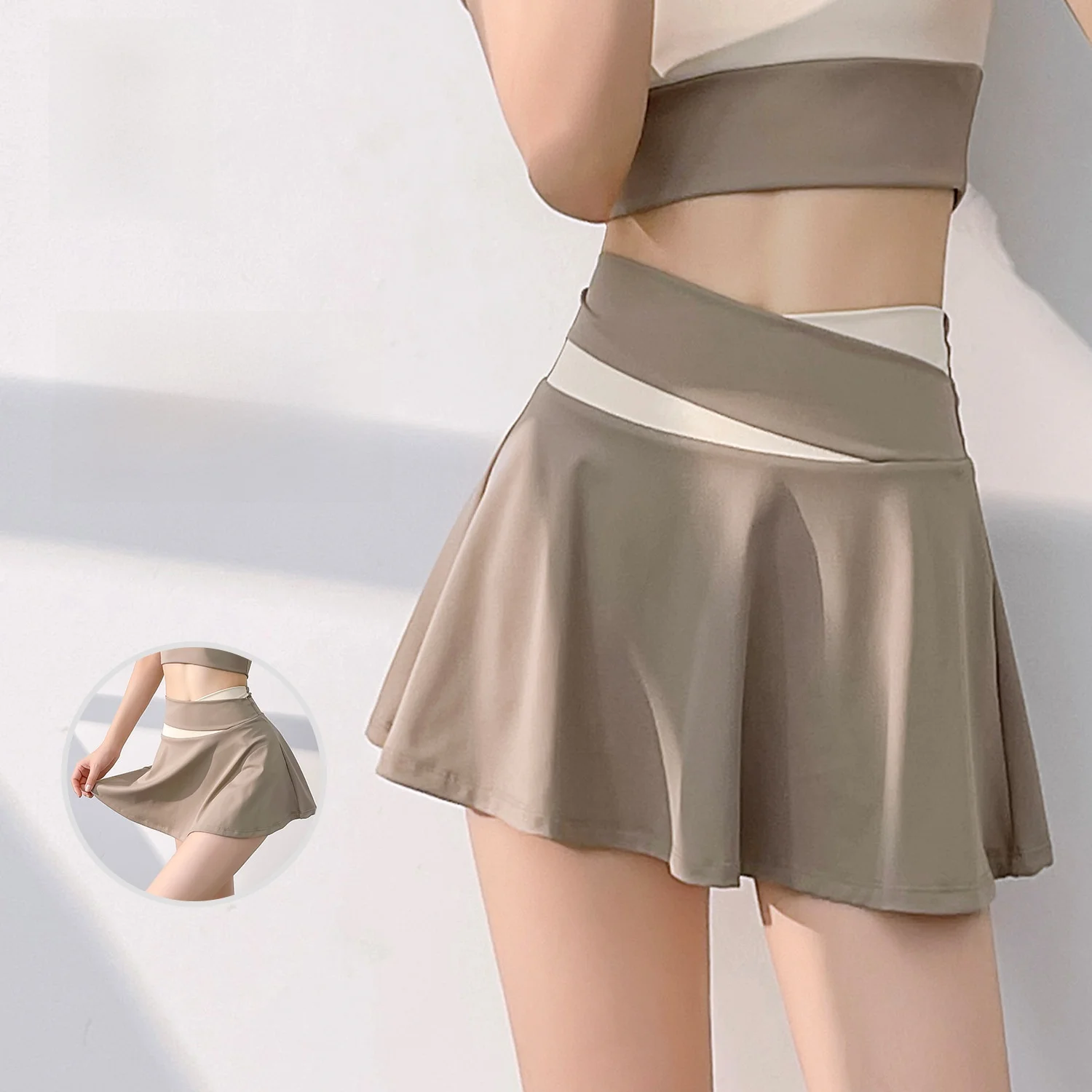 

Summer Anti-Walking Fake Two-Piece Yoga Culottes Hip Covering Fitness Sports Skirt for Women