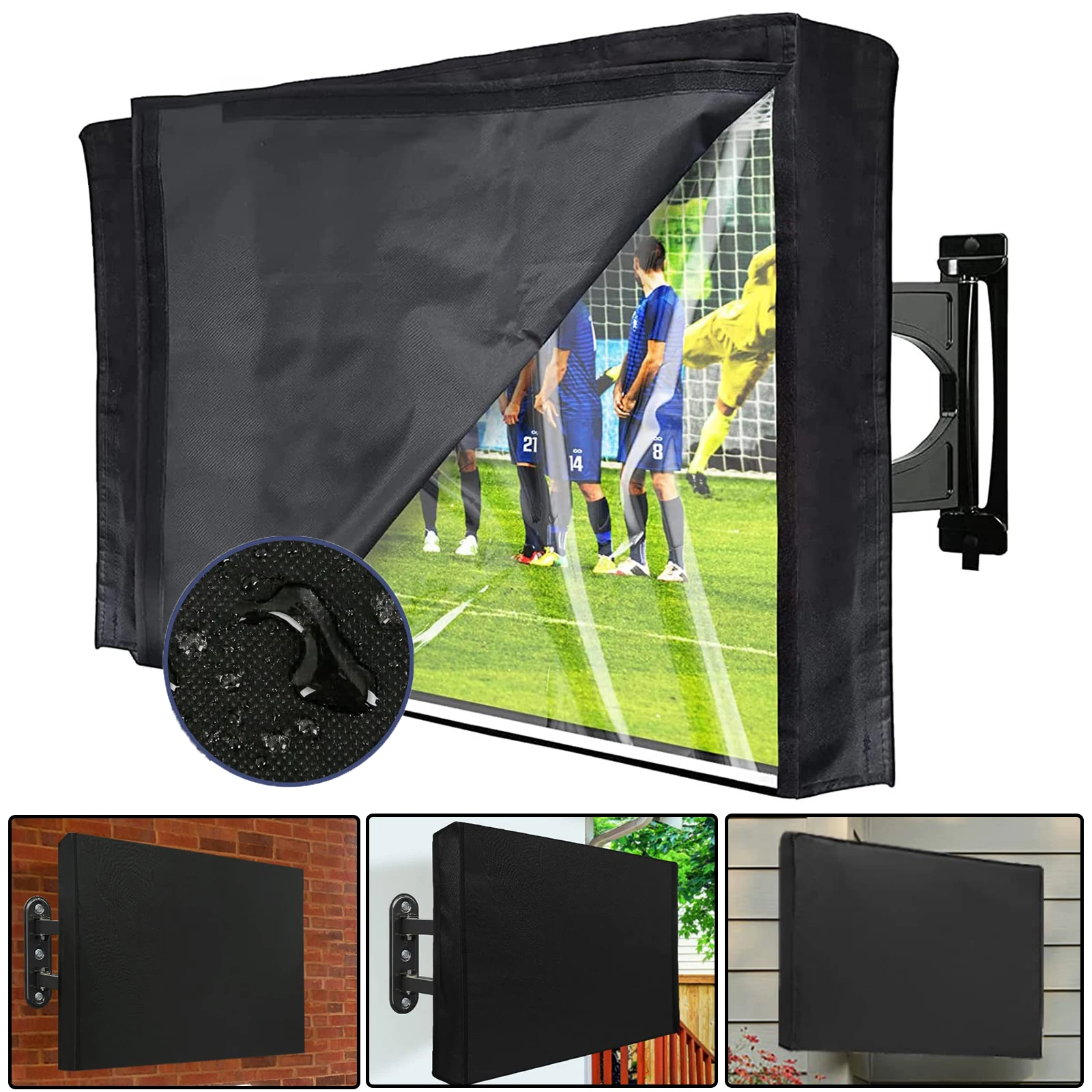 Outdoor TV Cover 600D Waterproof Weatherproof Outside Flat TV Screen 360° Protectors with Pocket Television Case Dust Covers