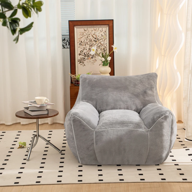 Chair Comfy With Back Support Faux Fur Bean Bag Chair Adults Stuffed Floor Sofa For Living Room Bedroom Apartment Gray