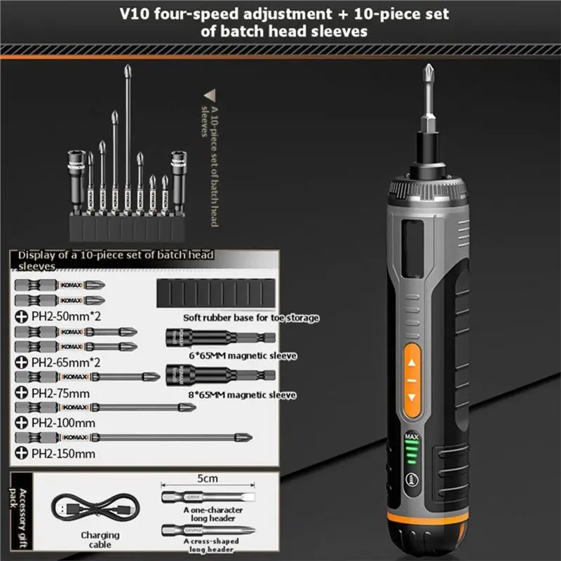ABMS-Electrical Screwdriver Set For SMART Cordless Electric Screwdrivers USB Rechargeable Hand Tool With 10 Bits Power Drill