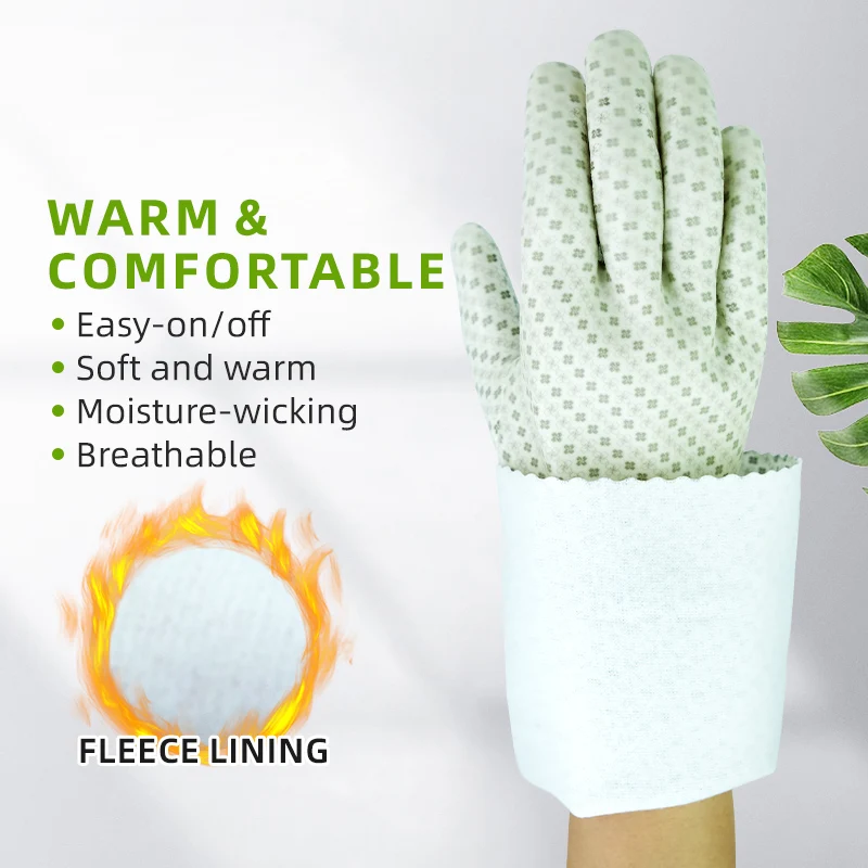 XYEHS 40cm PVC Household Cleaning Heat & Cold Resistant Gloves with Fleece Skin Friendly Long Sleeves Waterproof Work Gloves