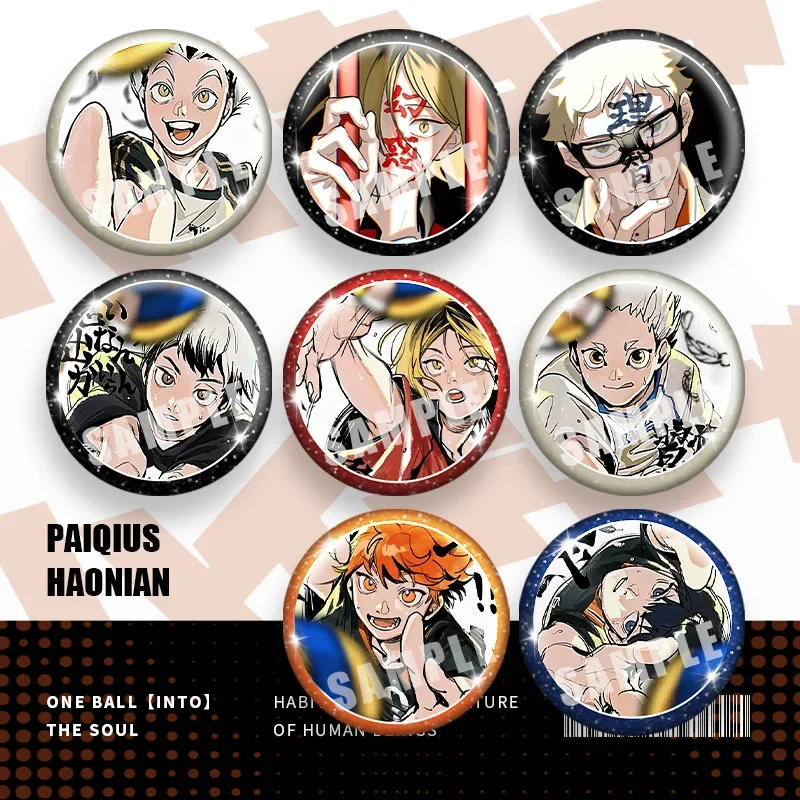 58mm Cartoon Popular Brooches Shoyo Hinata Tobio Kageyama Daichi Sawamura Figure Badge Creative Lapel Pins Collar Fans Gift